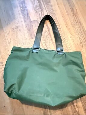 TUMI Green Nylon Leather Trim Tote Pink Interior + Detachable Pouch